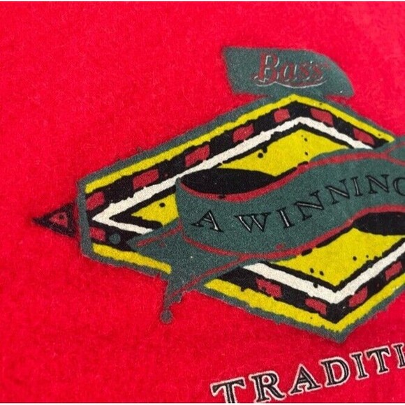 FARIBO Wool Large Red Fringe Picnic Blanket Throw Bass Brushed Felt Logo Vintage - Picture 5 of 8